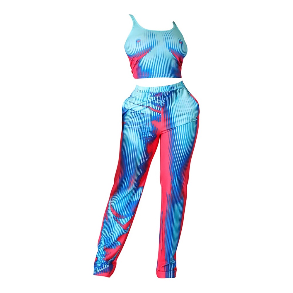Blue Red Pants Set